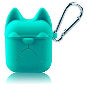 Силиконовый чехол Grand Price для Apple AirPods Grumpy Cat, бирюзовый