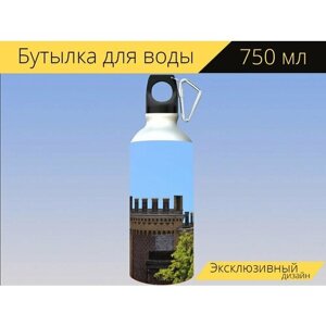 Бутылка фляга для воды "Дом, замок, архитектура" 750 мл. с карабином и принтом
