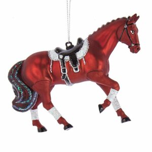 Kurts Adler Стеклянная елочная игрушка Лошадь Royal Ascot 10 см, рыжая, подвеска NB1698