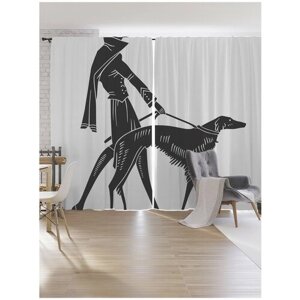 Шторы под лён JoyArty "Дама с собакой арт-деко", серия Oxford DeLux, 340х265 см
