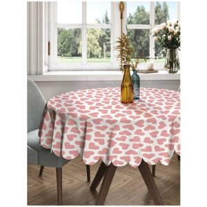 Скатерть круглая тканевая на стол JoyArty с рисунком "Pink heart" 150 на 150 см