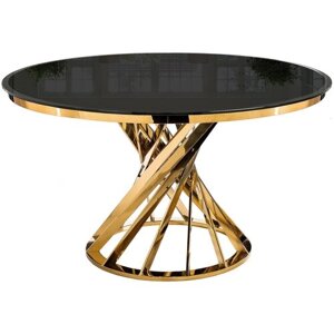 Стол круглый KAPIOVI TERMA, черное стекло, ножки золото