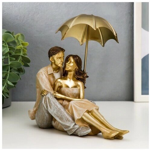 SUI Сувенир полистоун "Влюблённая пара под зонтом - нежность" бежевый 18х18х10 см