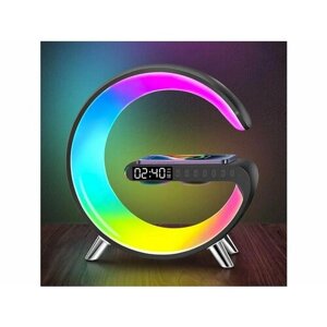 Супер Крутые настольные часы - будильник с беспроводной зарядкой / с подсветкой RGB 256 режимов освещения / Bluetooth колонка / Метеостанция, градусник для дома