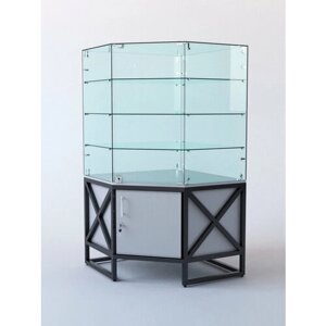 Витрина стеклянная "лофт стиль" островная №302 (с дверкой, фасад - стекло), Серый 78 x 78 x 131 см