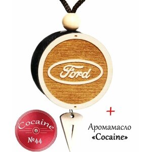 Ароматизатор (парфюм) в машину / освежитель воздуха / Пахучка в авто диск 3D белое дерево Ford, аромат №44 "Cocaine"