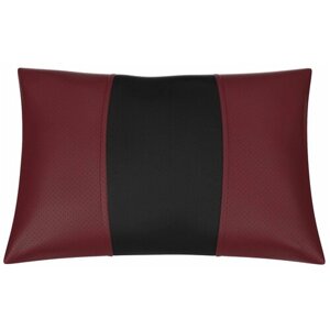Автомобильная подушка для KIA Venga (Киа Венга). Экокожа. Середина: чёрная гладкая экокожа. Боковины: бордовая экокожа с перфорацией. 1 шт.