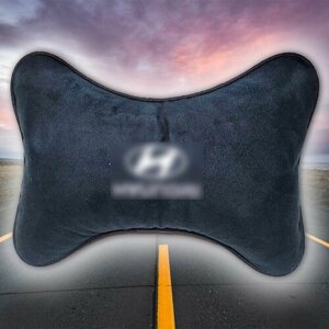 Автомобильная подушка под шею на подголовник из алькантары черная для Hyundai (хендай)