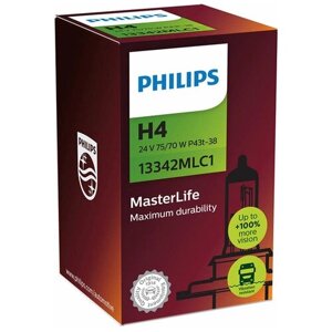 Лампа автомобильная галогенная Philips MasterLife 13342MLC1 H4 24V 75/70W P43t 3200K 1 шт.