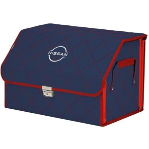 Органайзер-саквояж в багажник "Союз Премиум"размер L). Цвет: синий с красной прострочкой Ромб и вышивкой Nissan (Ниссан).