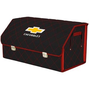 Органайзер-саквояж в багажник "Союз Премиум"размер XL Plus). Цвет: черный с красной прострочкой Ромб и вышивкой Chevrolet (Шевроле).