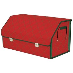 Органайзер-саквояж в багажник "Союз Премиум"размер XL Plus). Цвет: красный с зеленой прострочкой Ромб.