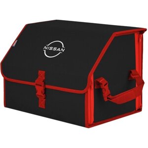 Органайзер-саквояж в багажник "Союз"размер M). Цвет: черный с красной окантовкой и вышивкой Nissan (Ниссан).