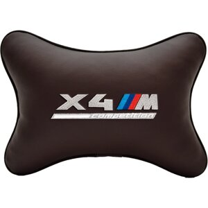 Подушка на подголовник экокожа Coffee с логотипом автомобиля BMW X4M COMPETITION