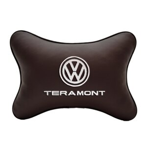 Подушка на подголовник экокожа Coffee с логотипом автомобиля VOLKSWAGEN TERAMONT