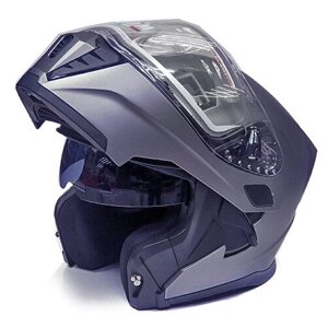 Снегоходный шлем модуляр двойной визор (стекло) электроподогрев AIM JK906 S (55-56) серый матовый