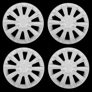 TORSO Колпаки колесные R16 "торнадо", белый глянец карбон, набор 4 шт