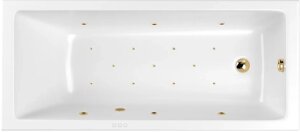 Акриловая ванна WHITECROSS Wave Slim RELAX 170x70 см, с гидромассажем, с каркасом, со сливом-переливом, фурнитура золото 0111.170070.100. RELAX. GL