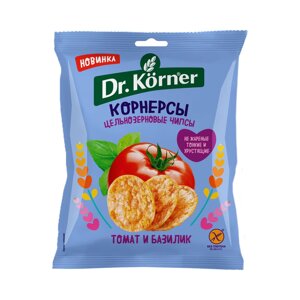 Чипсы Dr. Korner цельнозерновые кукурузно-рисовые с томатом и базиликом 50 г