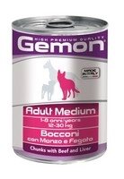 Gemon Adult Medium Chunks Beef & Liver / Консервы Джимон для собак Средних пород кусочки Говядины с печенью (цена за упаковку)
