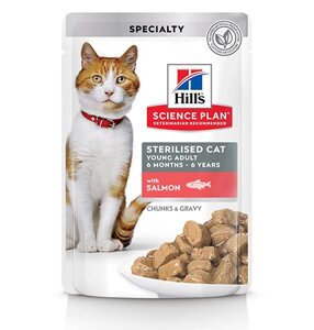 Hills Science Plan Sterilised Cat Young Adult Salmon / Паучи Хиллс для Стерилизованных котов и кошек от 6 месяцев до 6 лет Лосось (цена за упаковку)