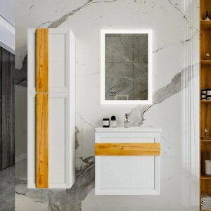 Мебель для ванной Бриклаер Берлин 60 белая лянцевая, дуб золотой