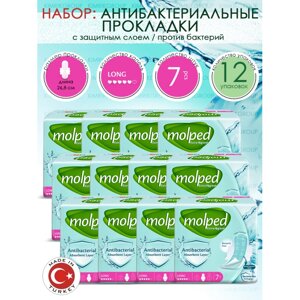 Molped Гигиенические антибактериальные прокладки Antibac Long 7 шт. 12 упаковок