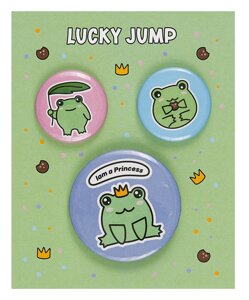 Набор значков Лягушки Lucky Jump (металл) (2 шт 25мм, 1 шт 38мм) (ЗН2023-071)