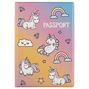 Обложка для паспорта «Единороги и облачка», 9 х 13 см