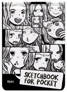 Скетчбук А6 48л Sketchbook for Pocket. Комикс аниме белый офсет, резинка, тв. обложка