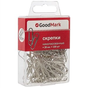 Скрепки 28мм 100шт никел., пл/уп, GoodMark