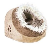 Trixie / Лежак-пещера для кошек Трикси "Minou" Бежевый/Коричневый с рисунком "Лапка" Плюш
