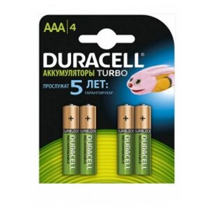 Аккумулятор никель-металлгидридная "Duracell, AAA, HR03, 850mAh", 4 штуки