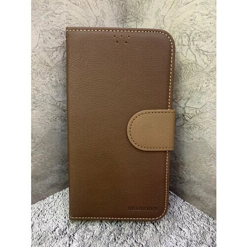 Чехол-книжка для телефона Samsung Galaxy S5 / коричневый/ с отделением для банковских карт / с ремешком