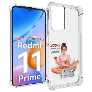 Чехол MyPads девушка-с-ноутбуком женский для Xiaomi Redmi 11 Prime 4G задняя-панель-накладка-бампер