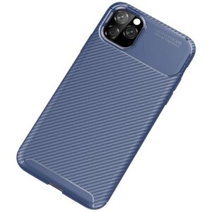 Чехол панель-бампер MyPads для iPhone 12 mini (5.8) из прочного силикона с матовой отделкой под карбон синяя