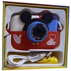 Детский цифровой фотоаппарат игрушка Микки Маус с селфи камерой и играми + карта 8гБ / подарок для детей красный