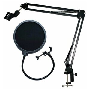 Пантограф (настольная стойка) для микрофона с поп-фильтром и ветрозащитой