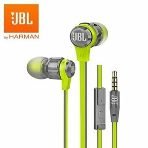 Проводные внутриканальные наушники JBL T180A, 3.5 мм с микрофоном, Bass, зелёные