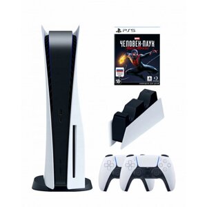 PS5 (ПС5) Игровая приставка Sony PlayStation 5 ( 3-я ревизия) + 2-й геймпад (белый) + зарядное + Spider Man