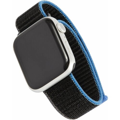 Ремешок для Apple watch 38 -40 mm Series 3/4/5 SE/6/Ремешок для смарт часов/Ремешок smart watch/Ремешок нейлоновый для Apple, уголь с сине-серым краем