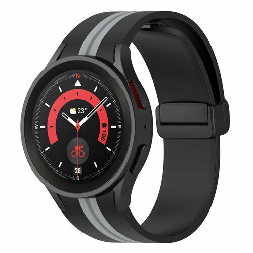 Ремешок с магнитной застежкой для Samsung Galaxy Watch 4 /5 / 5 pro (черный с серым