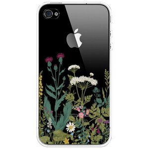 Силиконовый чехол на Apple iPhone 4/4S / Айфон 4/4S "Дикие полевые цветы", прозрачный
