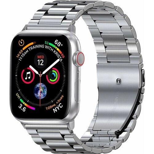 Блочный стальной ремешок для часов Apple Watch 1-9, SE 38-40-41 мм / Матовый металлический браслет на Эпл Вотч 1, 2, 3, 4, 5, 6, 7, 8 СЕ / Серебро