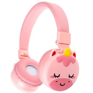 Наушники детские беспроводные, Единорог KR-9900, Bluetooth 5.0, полноразмерные, накладные с микрофоном, розовые