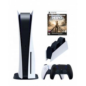 PS5 (ПС5) Игровая приставка Sony PlayStation 5 ( 3-я ревизия) + 2-й геймпад (черный) + зарядное + игра Metro