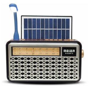 Радиоприемник Meier M-522BT-S/солнечная панель/USB, microSD, Bluetooth/USB лампа/серый