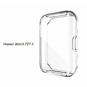 Силиконовый защитный чехол-бампер Garmoni Galvan для умных смарт-часов Huawei Watch Fit 2 защищает экран, противоударный прозрачный