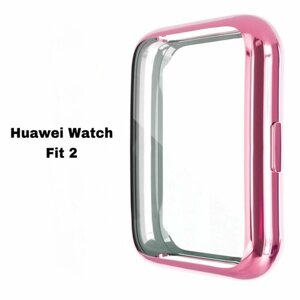 Силиконовый защитный чехол-бампер S&T Galvan для умных смарт-часов Huawei Watch Fit 2 защищает экран, противоударный розовый