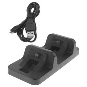 Зарядная станция PS4 для зарядки и хранения двух контроллеров Sony Playstation 4, кабель MicroUSB в комплекте, черный